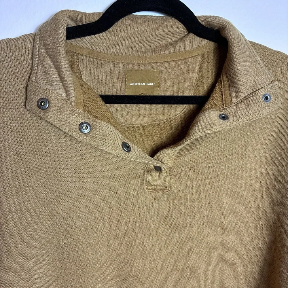 American Eagle Oversized Snap Neck Pullover Sweatshirt‎ Camel Tan Large Coastal